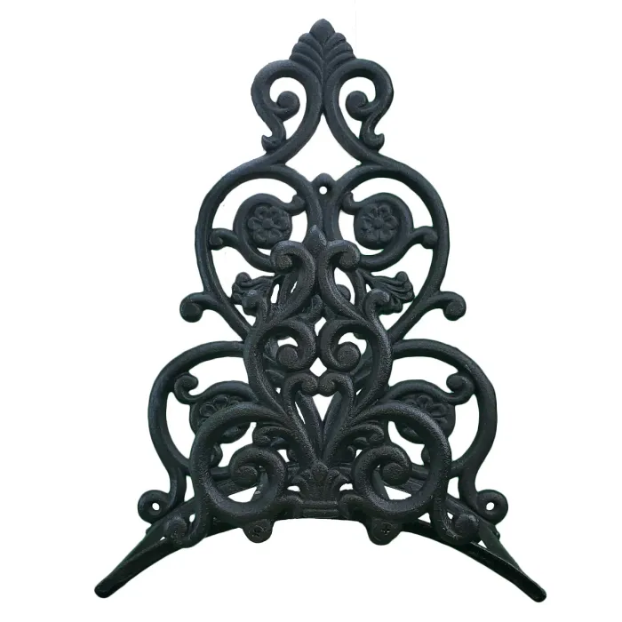 Cast Iron Garden Hose Holder Victorian Floral & Spade Pattern - Black - 13.25" Tall