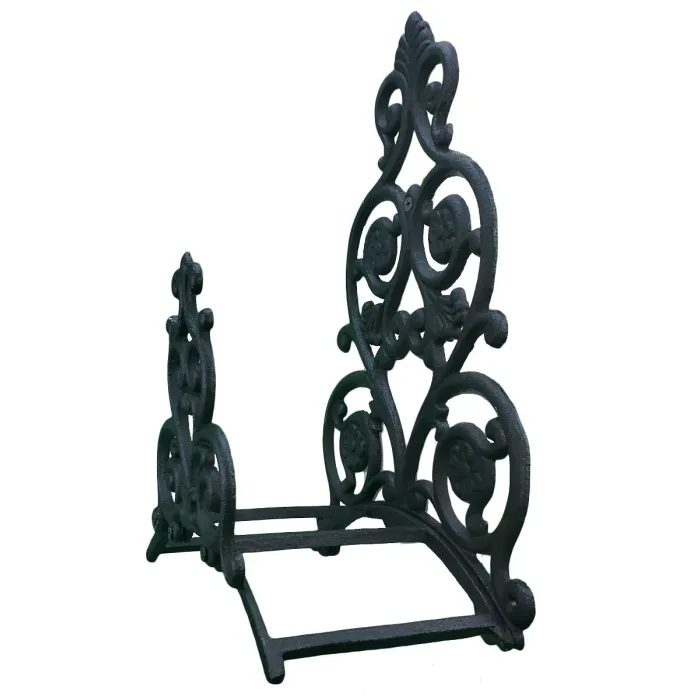Cast Iron Garden Hose Holder Victorian Floral & Spade Pattern - Black - 13.25" Tall