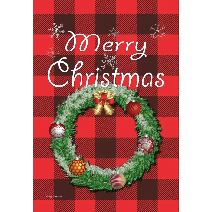 Flag Emotes - Double Sided Garden Flag - Merry Christmas Flannel Wreath