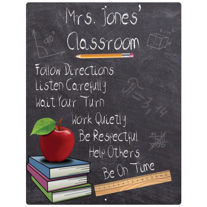 Personalized Custom Aluminum Sign - Teachers Classroom Rules - 12" x 9" - 1566825386