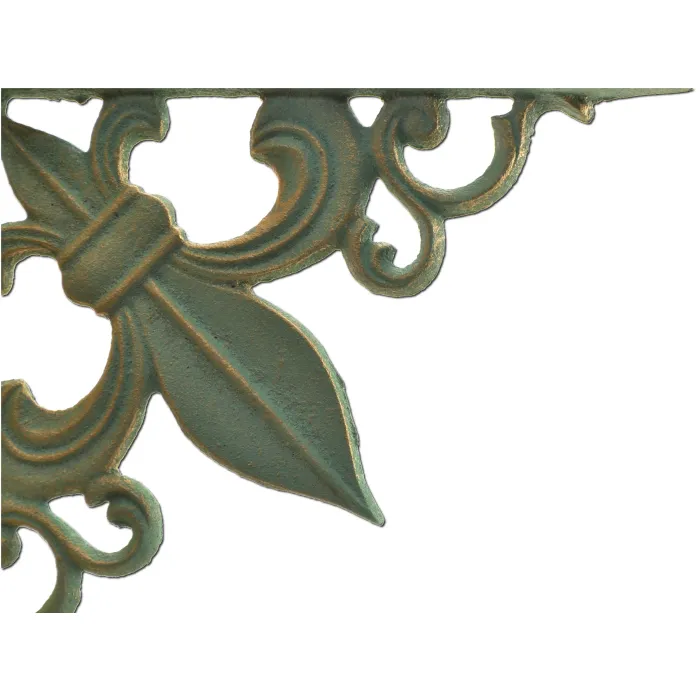 Wall Shelf Bracket Cast Iron Brace - Fleur De Lis - Bronze Patina Green - 7.375"