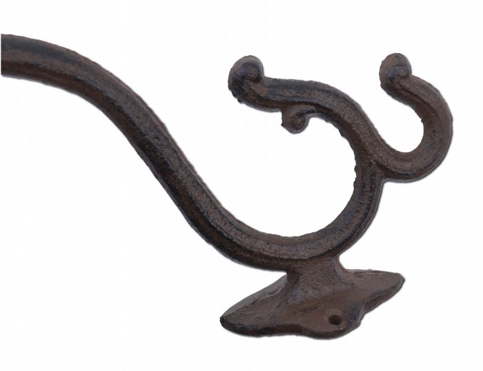 Decorative Victorian Triple Wall Hook Rust Brown Cast Iron 7 Tall