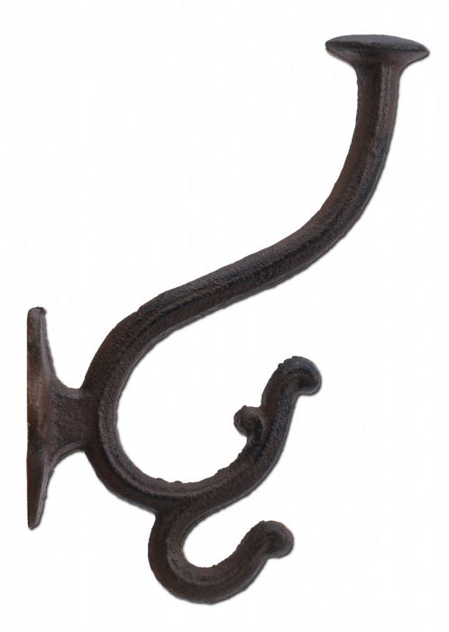 Decorative Victorian Triple Wall Hook - Rust Brown Cast Iron - 7 Tall