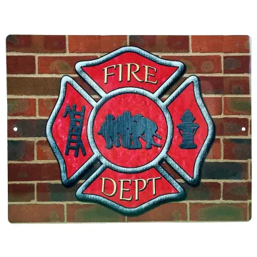 Aluminum Sign Firemans Cross Brick Firefighting Plaque - 12" x 9"