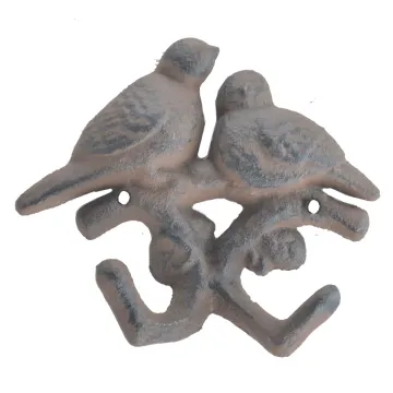 Love Birds On Branch Double Wall Hook - Rust Brown Cast Iron - 4.375" Tall