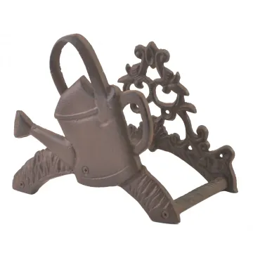 Cast Iron Garden Hose Holder - Watering Can Design - 7.625" Tall