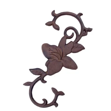 Cast Iron S Style Plant Hook Blooming Flower 11.5" Long