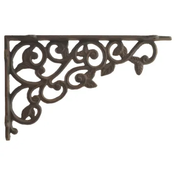 Cast Iron Wall Shelf Bracket - Ornate Leaf Pattern - Rust Brown - 12" Deep