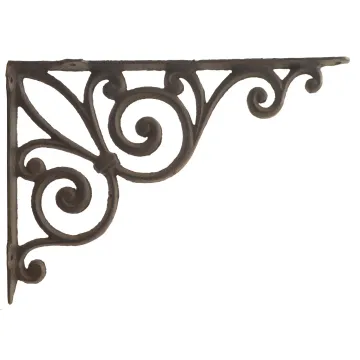 Cast Iron Wall Shelf Bracket - Ribbon Fleur De Lis - Rust Brown - 11.375" Deep