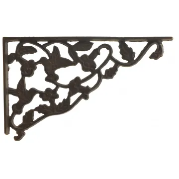 Decorative Cast Iron Wall Shelf Bracket - Hummingbird & Vine Pattern - 11.75" Deep