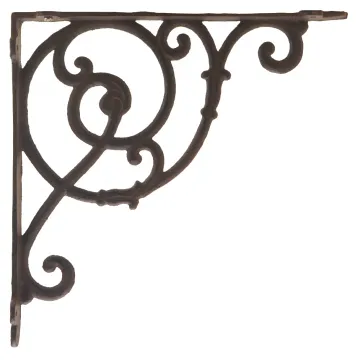 Cast Iron Wall Shelf Bracket - Ornate Vine - Rust Brown - 10" Deep