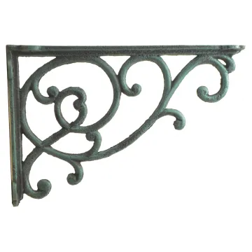 Decorative Cast Iron Wall Shelf Bracket - Ornate Vine - Verdigris - 12.375" Deep