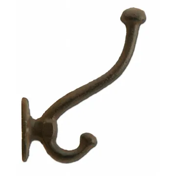 Decorative Victorian Style Double Wall Hook - Rust Brown Cast Iron - 5.25" Tall