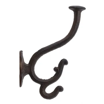 Decorative Victorian Triple Wall Hook - Rust Brown Cast Iron - 7" Tall