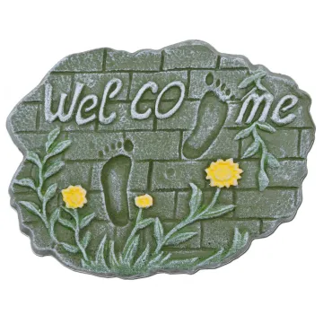 Decorative Welcome Stepping Stone - Footprints On Brick - Cast Iron 10.75"