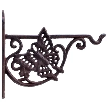 Decorative Cast Iron Plant Hanger Flower Basket Hook Cutout Butterfly 7.75" Deep