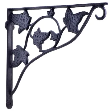 Wall Shelf Bracket With Hook Leaf Vine Pattern Cast Iron 11.75"