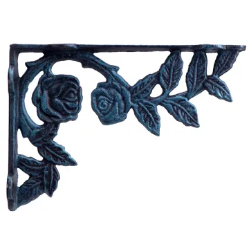 Cast Iron Wall Shelf Bracket Rose Bush Verdigris 8.75" Deep