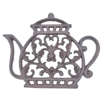 Decorative Cast Iron Trivet Ornate Tea Kettle 7.25" Wide