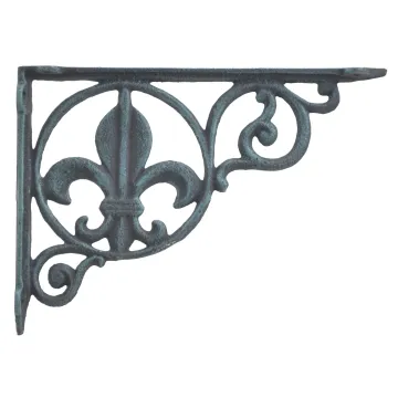 Wall Shelf Bracket Brace Fleur De Lis Pattern - Verdigris Cast Iron 8.625" Deep