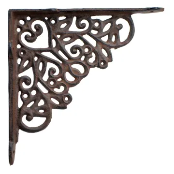 Decorative Shelf Bracket - Ornate Heart - Rust Brown Cast Iron - 8.25"
