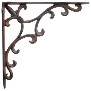 Cast Iron Wall Shelf Bracket - Ornate Fleur De Lis - Rust Brown - 10" Deep