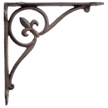 Cast Iron Wall Shelf Bracket - Fleur De Lis In Circle - Rust Brown - 7.75" Deep
