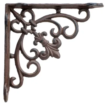 Cast Iron Wall Shelf Bracket - Swirl Fleur De Lis - Rust Brown - 7.5" Deep