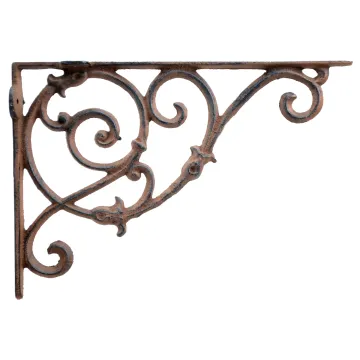 Decorative Cast Iron Wall Shelf Bracket - Ornate Curly Floral Vine - Rust Brown - 10.75" Deep
