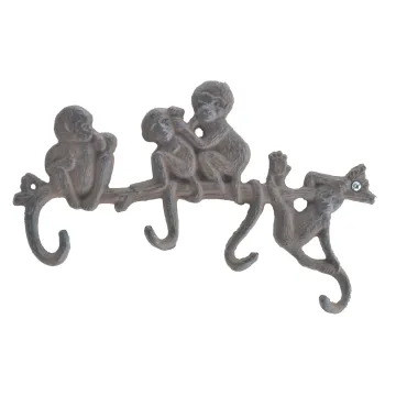 Cast Iron 4 Hook Wall Rack Monkeys On Branch - 10.25" Wide