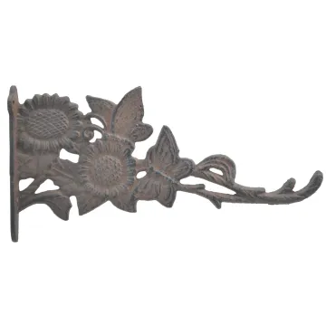Decorative Butterflies & Sunflowers Cast Iron Plant Hanger Hook - 11.125" Deep