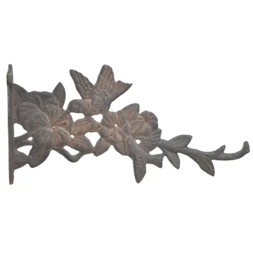 Decorative Hummingbirds & Flowers Cast Iron Plant Hanger Hook - 11.625" Deep