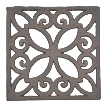 Decorative Square Brown Cast Iron Trivet Ornate Design 6.25" Wide