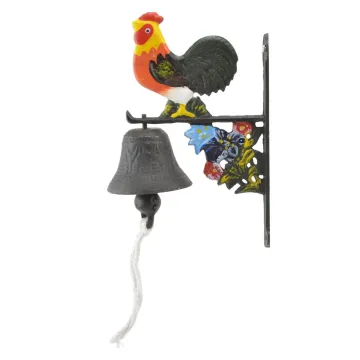 Cast Iron Dinner Bell Rooster & Flowers Colorful