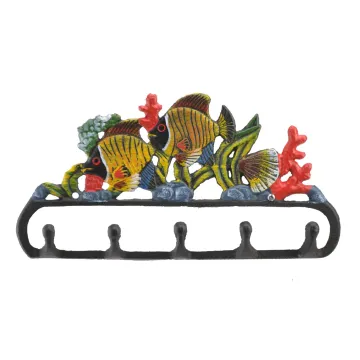 Cast Iron Wall Hook Rack Tropical Fish & Coral 11.125 Wide