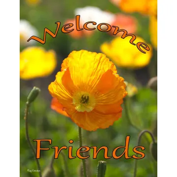 Flag Emotes - Double Sided Garden Flag - Orange Flower Welcome Friends