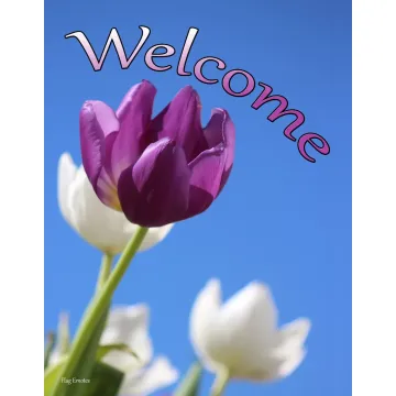 Flag Emotes - Double Sided Garden Flag - Purple & White Tulips Welcome