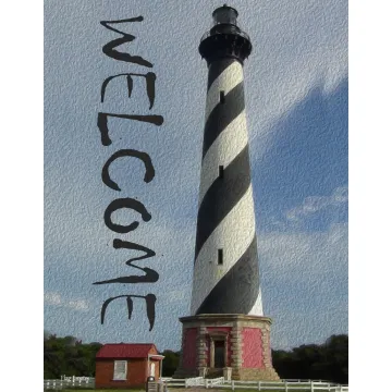 Flag Emotes - Double Sided Garden Flag - Welcome Black & White Lighthouse