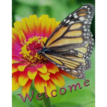 Flag Emotes - Double Sided Garden Flag - Welcome Monarch Butterfly