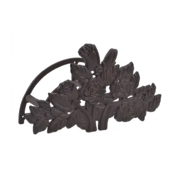 Garden Hose Holder - Rose Bush Pattern - Rust Brown Cast Iron - 13.25" Wide