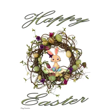 Flag Emotes Double Sided Garden Flag Happy Easter - Easter Egg Wreath & Bunny