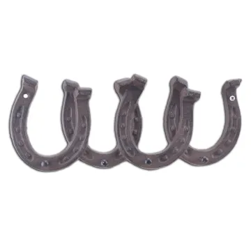 Cast Iron Wall Hook Rack Horseshoes 4 Hooks 11.75" Wide