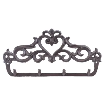 Cast Iron Wall Hook Rack Ornate Victorian 4 Hooks 12" Wide