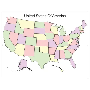 Aluminum Sign United States Of America Map Color - 12" x 9"
