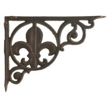 Wall Shelf Bracket Brace Fleur De Lis Pattern - Cast Iron 8.625" Deep