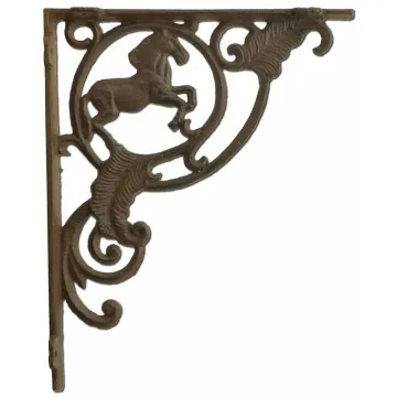 Wall Shelf Bracket Horse Pattern - Rust Brown Cast Iron - 8" Deep