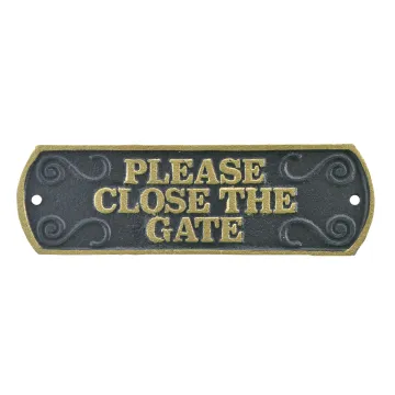 Please Close The Gate Cast Iron Plaque Sign Black & Gold