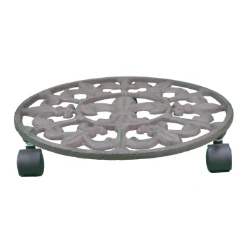Fleur De Lis Rolling Planter Caddy - Brown Cast Iron - 11.25" Wide