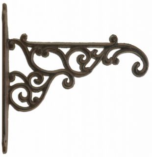 Decorative Ornate Victorian Cast Iron Plant Hanger Hook - Rust Brown 8.375" Long