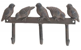 Cast Iron 3 Hook Wall Rack Birds On Fence - 10" Wide
